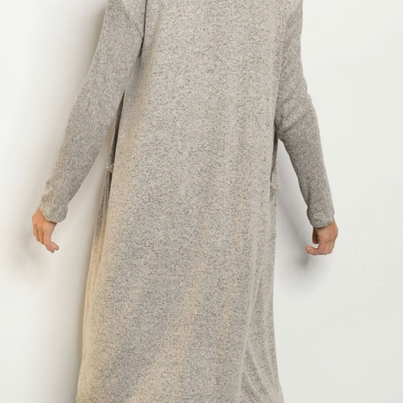 Longline light taupe cardigan with pockets - Picture 3 of 4